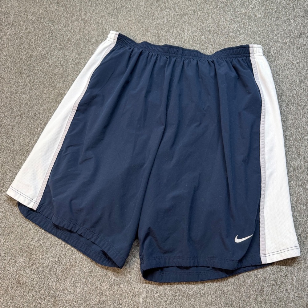 Nike Fit Dry Mens Running Shorts Navy Blue White Mesh Trim 320809-475 Large